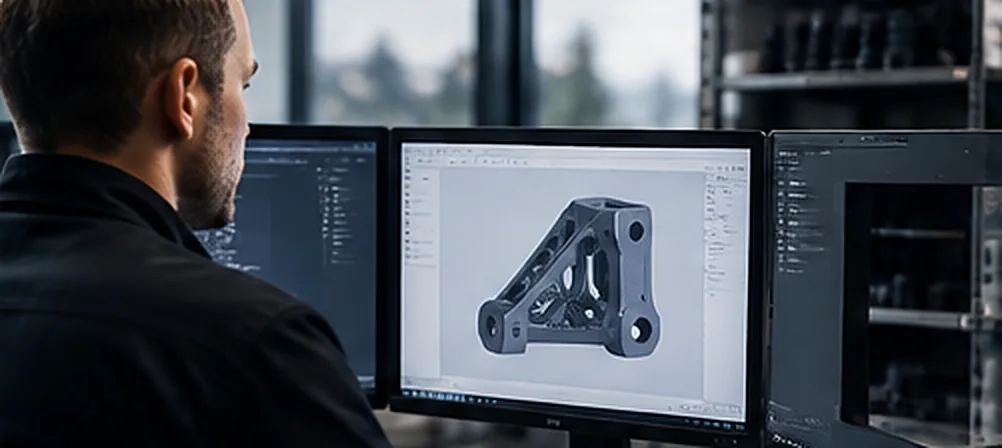 Ingeniør som gjennomgår en CAD-modell av en komponent